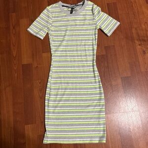 H&M Gray and Yellow Striped Midi Dress